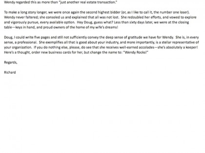 actual testimonial letters tampa market homes